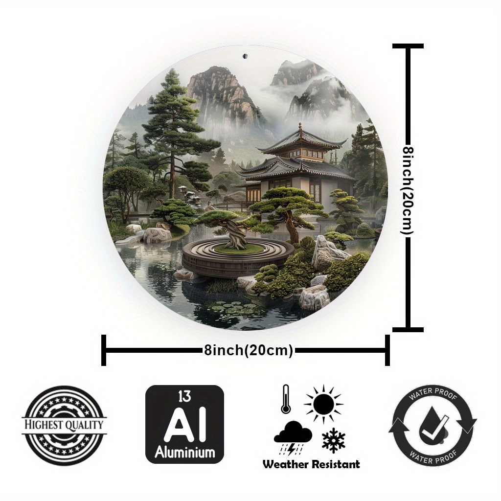 Panneau rond en métal sur le t - Bonsai Tree Zen Garden avis et prix