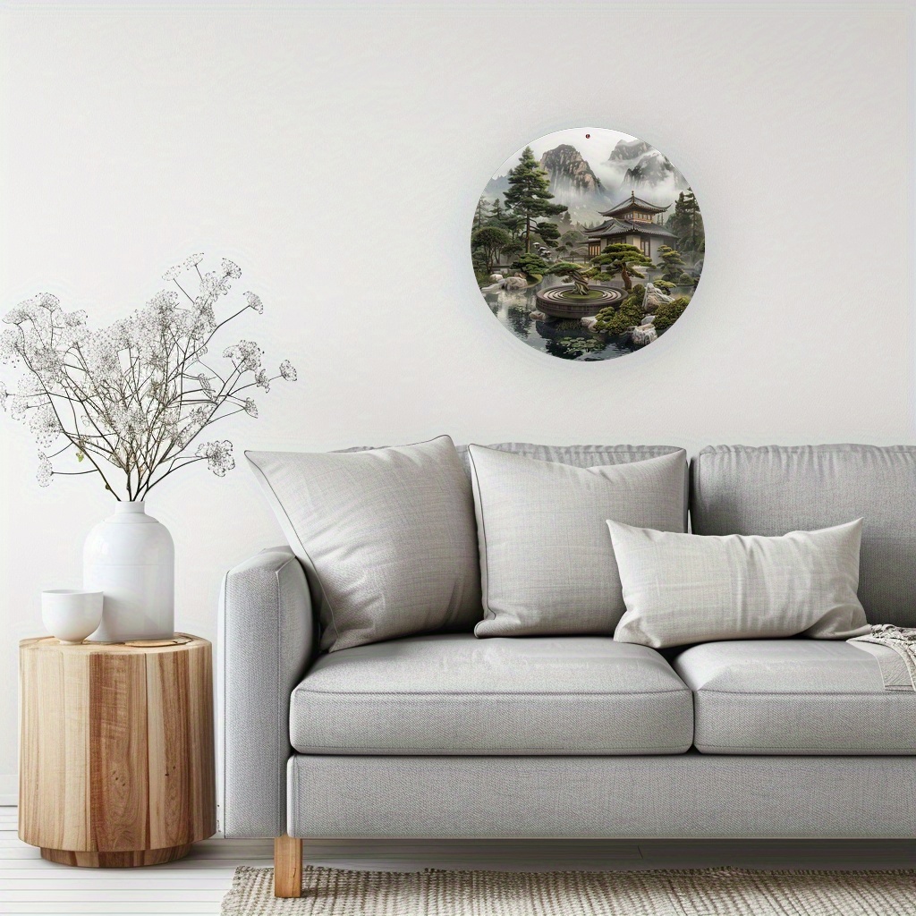 Panneau rond en métal sur le t - Bonsai Tree Zen Garden avis et prix